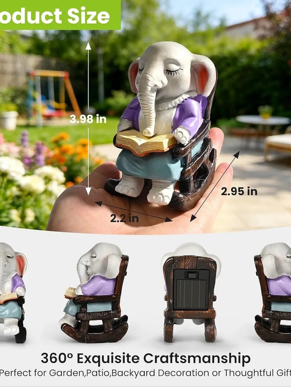 SOLAR ELEPHANT STATUE INDOOR OUTDOOR NIB - Picture 5 of 5